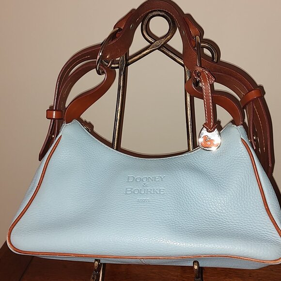 DOONEY & BOURKE ALL WEATHER LEATHER MEDIUM HOBO BAG SKY BLUE/HONEY TRIM EXC COND - Picture 1 of 14